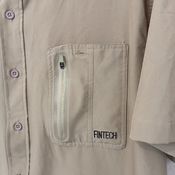 Fintech Fishing Shirt Mens XL Beige Vented Pocket Short Sleeve Moisture Control - Picture 4 of 10